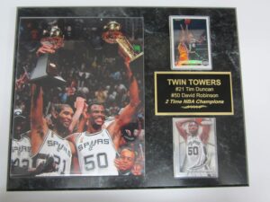 spurs david robinson tim duncan 2 card collector plaque w/8x10 photo