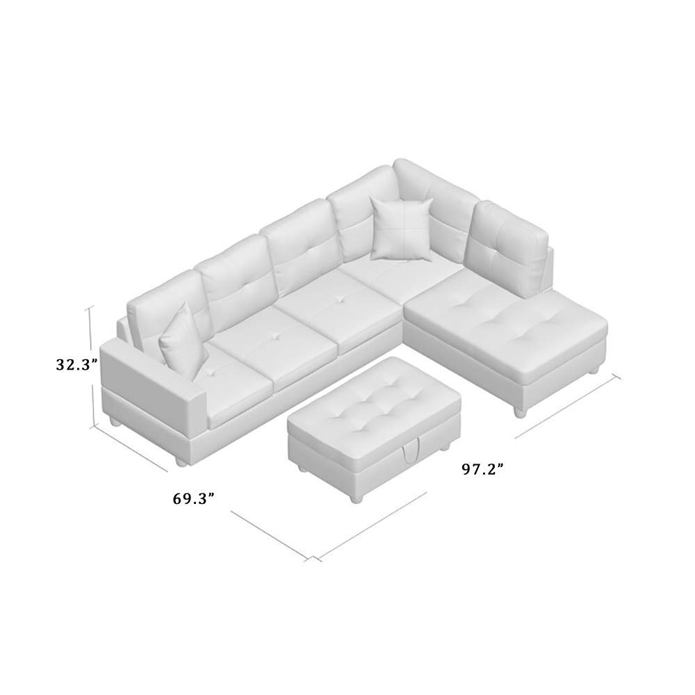 Ainehome Living Room Sectional Set, Leather Sectional Sofa in Home, with Storage Ottoman and Matching Pillows (Right Hand Facing,Black)