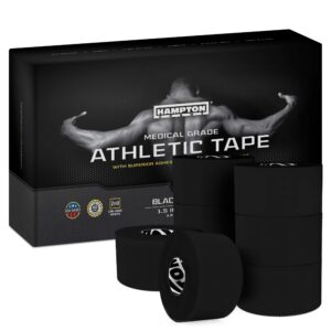 hampton adams (8-pack 45ft rolls black sports medical athletic tape - no sticky residue & easy tear - for athletes, trainers & first aid injury wrap: fingers ankles wrist - 1.5 in x 15 yards per roll