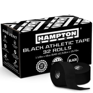 hampton adams (32 pack black bulk athletic tape - 1.5" x 45 feet per roll - no sticky residue & easy to tear - perfect for sports athletes, trainers & first aid injury wrap: fingers ankles wrist