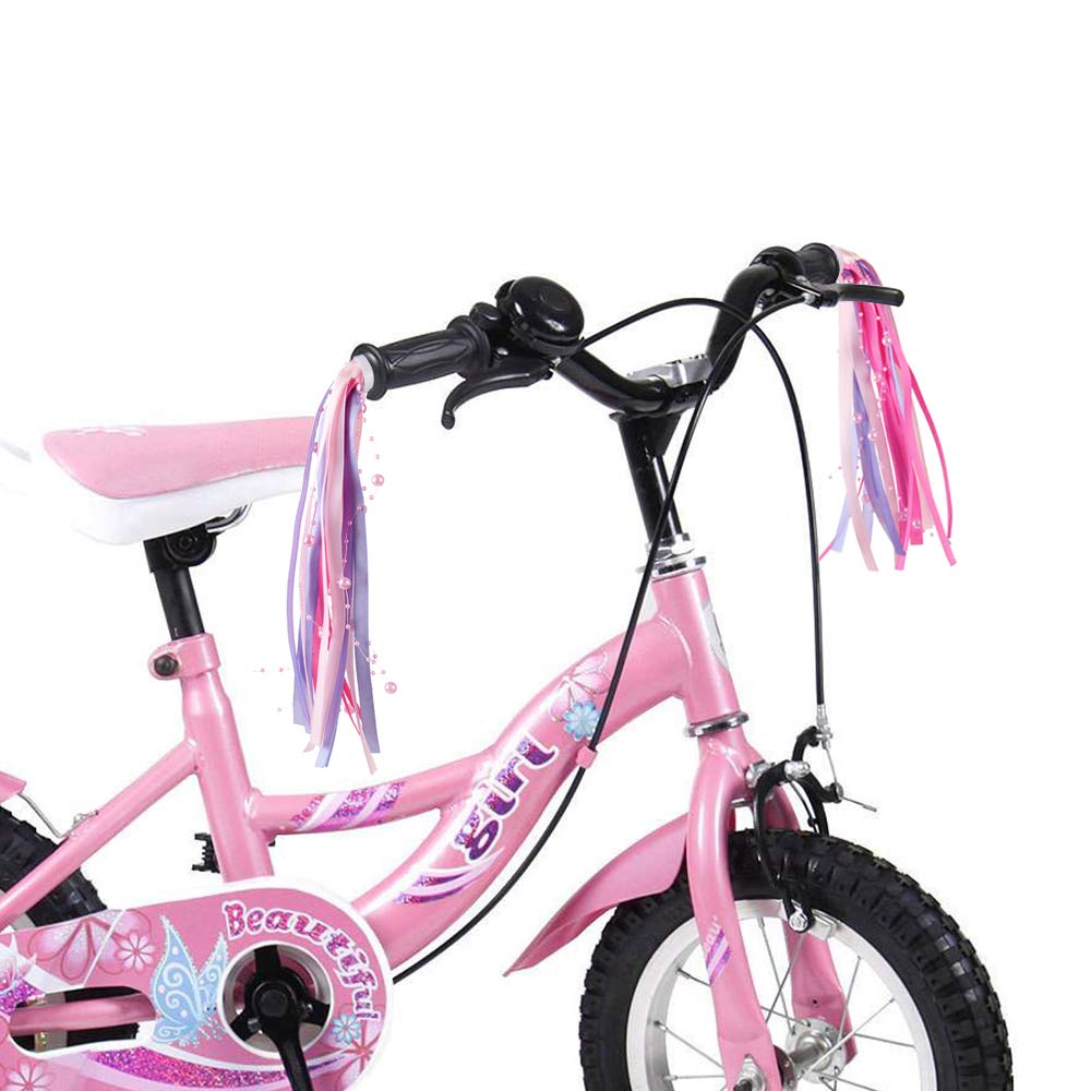 MINI-FACTORY Kids Bike Streamers Pink Pearl - 2Pcs Bicycle Scooter Front Handlebar Tassel Ribbon Decoration for Girls - Pearl (Pearl)