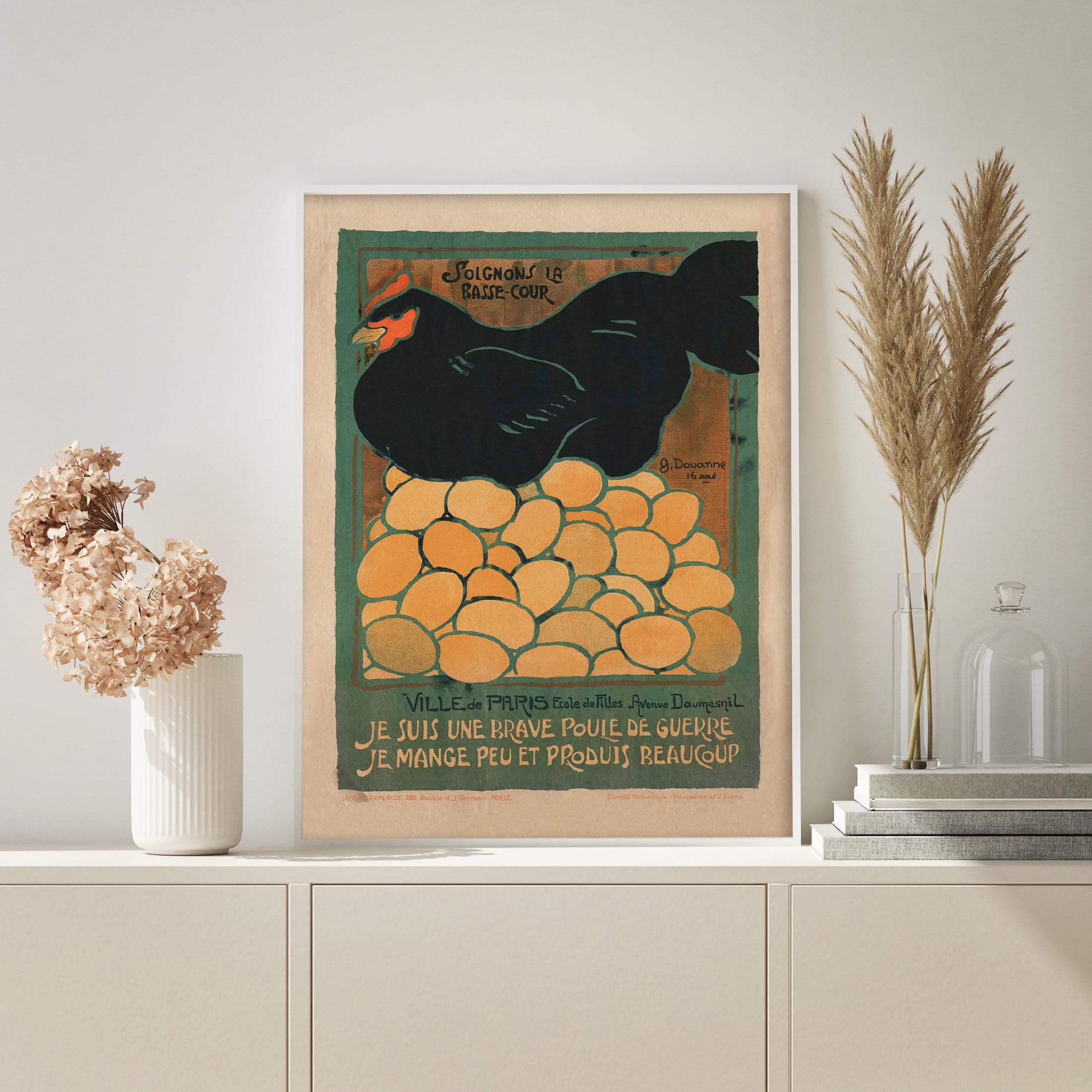 Vintage Rooster Print - French Chicken for Kitchen Wall Art - Hen Bird Country Decor WWI rations poster - 8 x 10, 11 x 14, 11x 17, 16 x 20, 18 x 24, 24 x 36, 30 x 40 unframed print