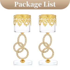 Sziqiqi Candlestick Holders for Votive Tea Light Candles Crystal and Glass Candleholder Set of 2 for Home Room Entryway Shelf Decor Wedding Centerpiece Decor, Coned Candle Cup, Gold, 6.9in Tall