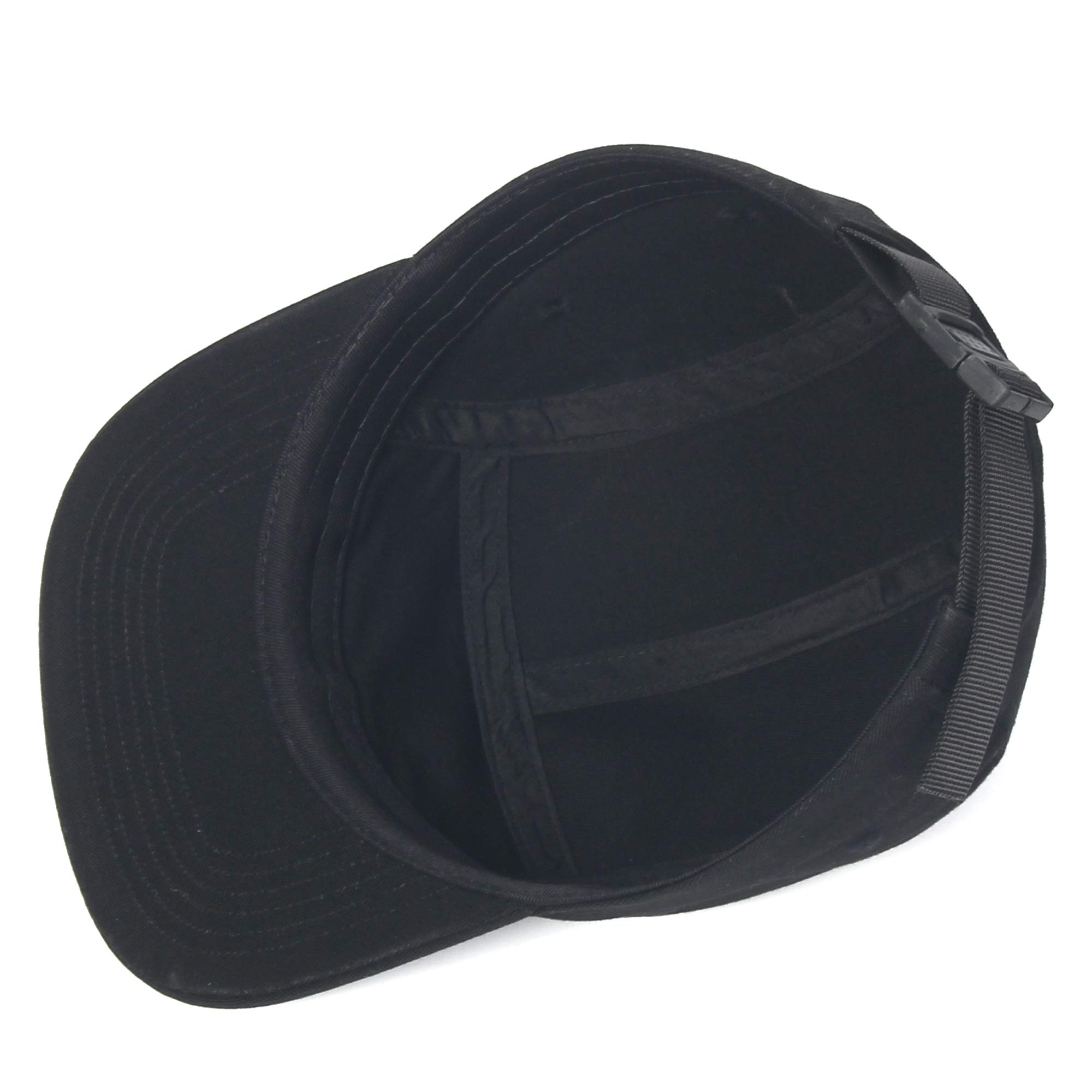 DongKing 5 Panels Baseball Cap Classic Flat Bill Hat Cotton Short Flat Brim Caps (Black)