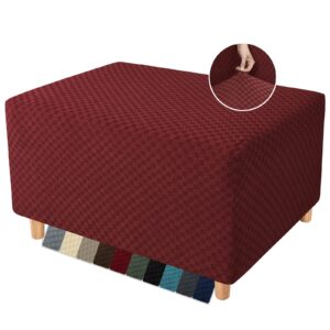 yemyhom ottoman cover latest jacquard design high stretch folding storage footstool protector rectangle removable slipcover (ottoman small, christmas wine red)