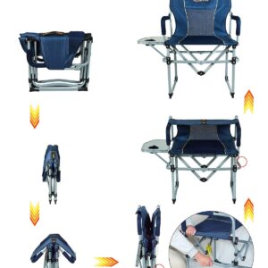 iClimb Heavy Duty Compact Camping Folding Mesh Chair with Side Table and Handle (Navy)