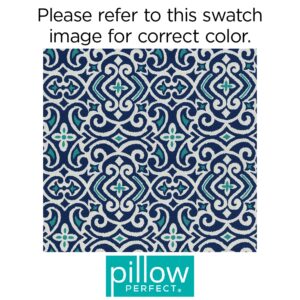 Pillow Perfect Damask Indoor/Outdoor Chairpad with Ties, Reversible, Tufted, Weather, and Fade Resistant, 15.5" x 16", Blue/White New Damask, 2 Count