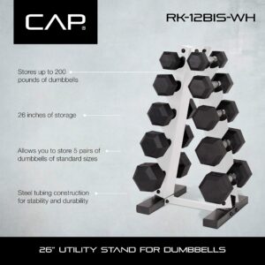 CAP Barbell 150-Pound Dumbbell Set with Vertical Rack, White, SDRS-150R-12BISWH