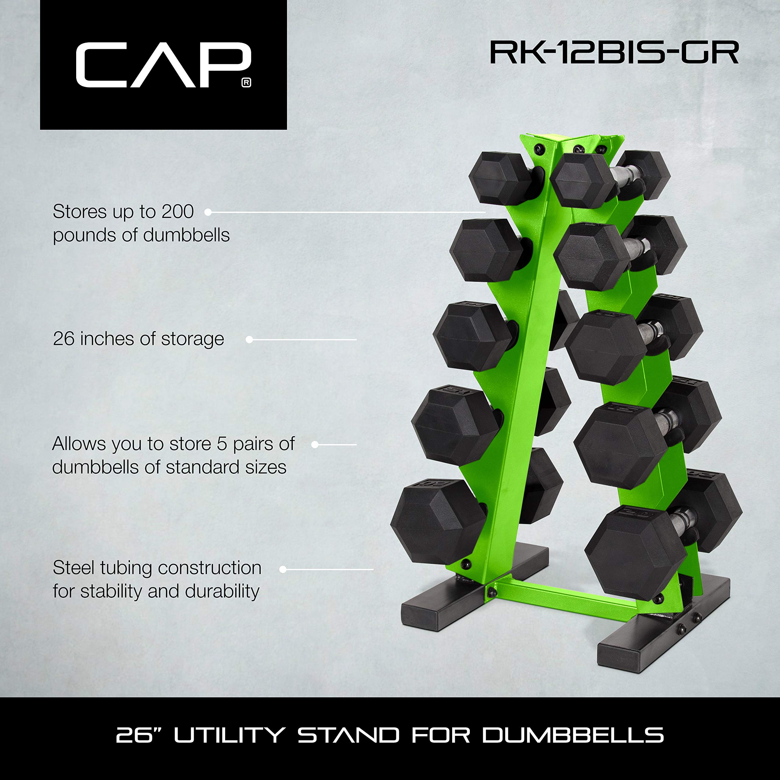 CAP Barbell 150-Pound Dumbbell Set with Vertical Rack, Green