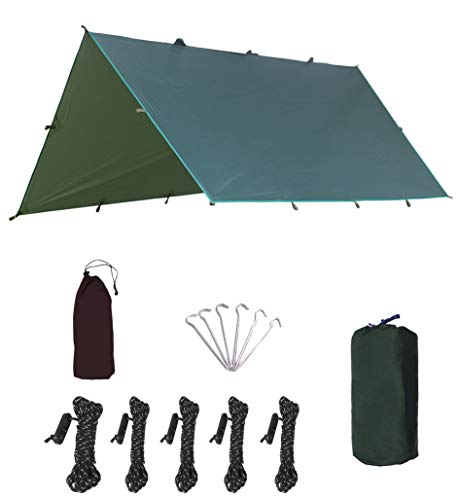 Waterproof Camping Tent Tarp Hammock Rain Fly - 118”x125”/177”x216”,Lightweight UV Protection Sun Shade Canopy,Multifunctional Footprint for Hiking,Backpacking (Green 9.8X 10ft)