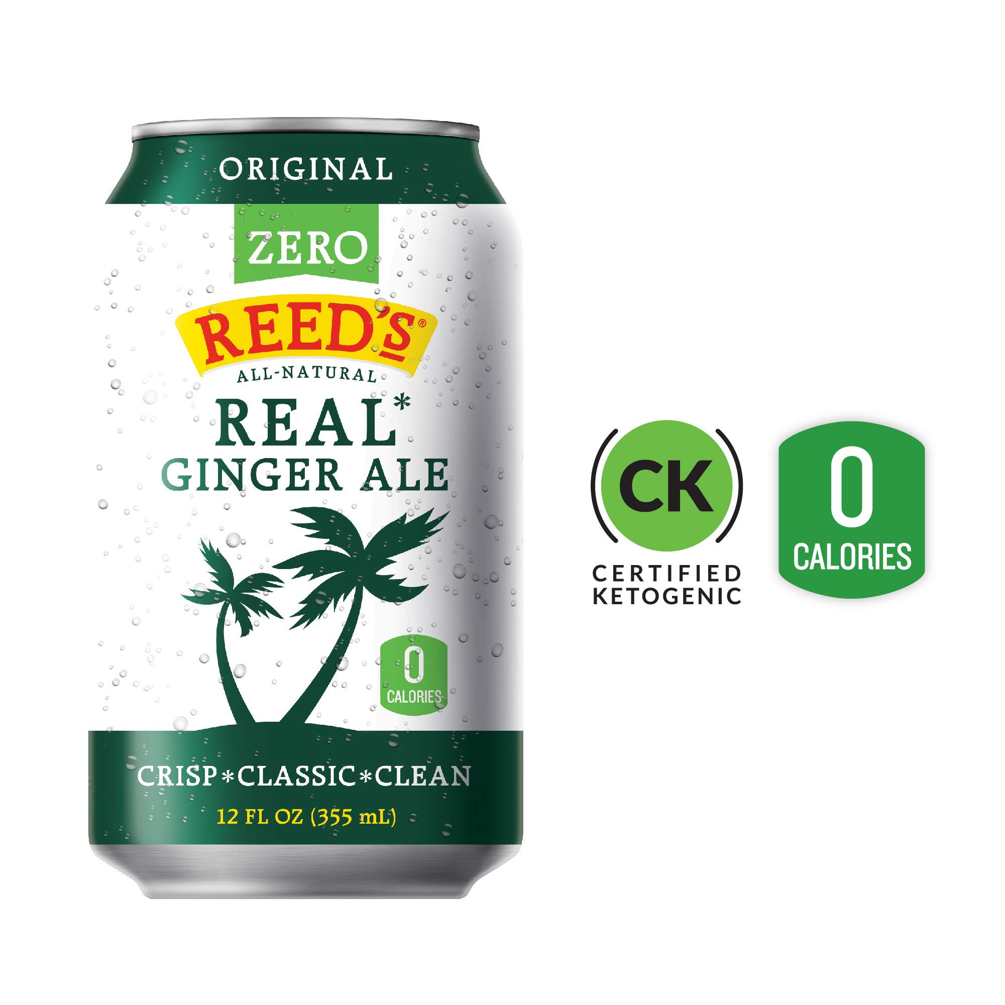 Reed's Zero Sugar Real Ginger Ale, All-Natural Classic Ginger Ale Made with Real Ginger (8pk,12oz can)