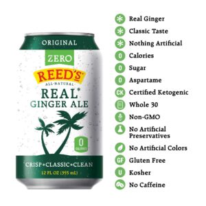 Reed's Zero Sugar Real Ginger Ale, All-Natural Classic Ginger Ale Made with Real Ginger (8pk,12oz can)