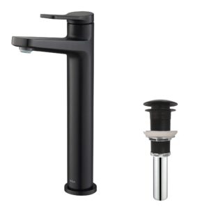 kraus kvf-1400mb-pu-10mb indy single handle vessel bathroom faucet and pop up drain, matte black