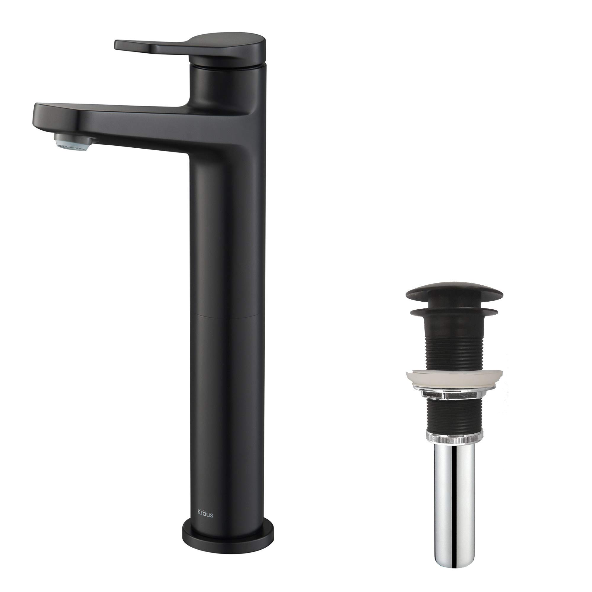 Kraus KVF-1400MB-PU-10MB Indy Single Handle Vessel Bathroom Faucet and Pop Up Drain, Matte Black