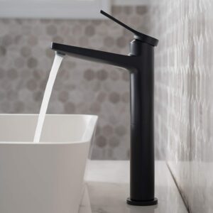 Kraus KVF-1400MB-PU-10MB Indy Single Handle Vessel Bathroom Faucet and Pop Up Drain, Matte Black