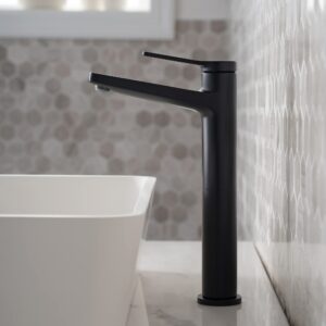 Kraus KVF-1400MB-PU-10MB Indy Single Handle Vessel Bathroom Faucet and Pop Up Drain, Matte Black