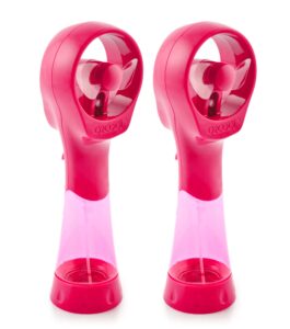 o2cool 2 pack elite battery powered handheld water misting fans (raspberry)