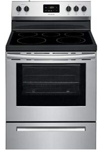frigidaire fcre3052as 30" freestanding electric range with 5.3 cu. ft. capacity quick boil store-more storage drawer and spacewise expandable elements in stainless steel
