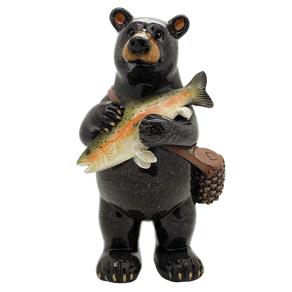 Pacific Giftware Animal World Black Bear Fisherman 6.5 inches Tall Resin Figurine Home Decor