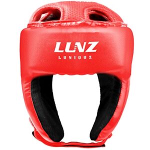 luniquz boxing headgear for kids junior adults kickboxing training mma sparring karate, l red