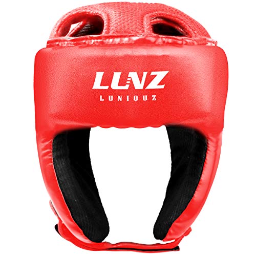 Luniquz Boxing Headgear for Kids Junior Adults Kickboxing Training MMA Sparring Karate, L Red