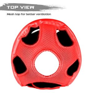 Luniquz Boxing Headgear for Kids Junior Adults Kickboxing Training MMA Sparring Karate, L Red