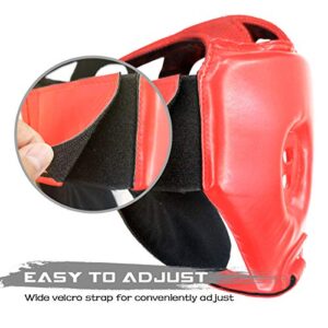 Luniquz Boxing Headgear for Kids Junior Adults Kickboxing Training MMA Sparring Karate, L Red