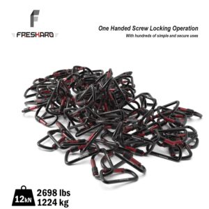 FresKaro Carabiner Clip, Locking and Small, Heavy Duty Carbineers, Key and Keychain Clips, Black Safety Aerial Karabiner 3inch, Aluminum, D-Ring, for Belt, Hammock, Weight Bearing, Hiking, Dog Crate