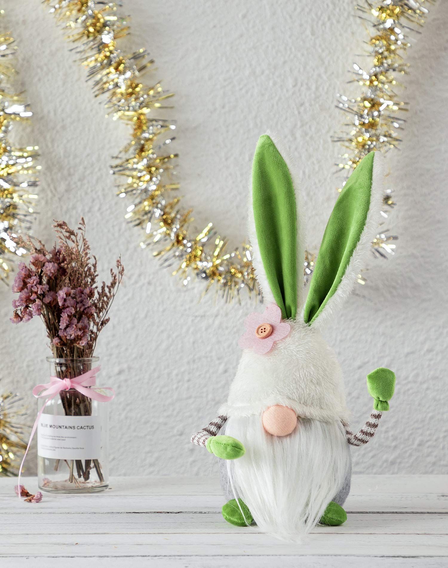 Funoasis Easter Bunny Gnome Spring Gnomes Easter Holiday Home Decoration Gnome Plush Handmade Rabbit Gifts Swedish Tomte Elf (Green Bunny, 13 Inches)