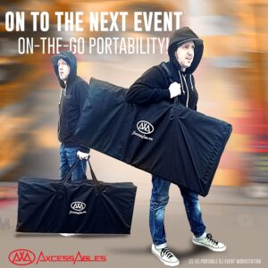 AxcessAbles Portable DJ Facade Booth with Black and White Lighting Scrims, Carry Cases | Standing DJ Table - 40" x 20" | DJ Controller Stand | Recording Mixer Stand| DJ Booth (ES-01)