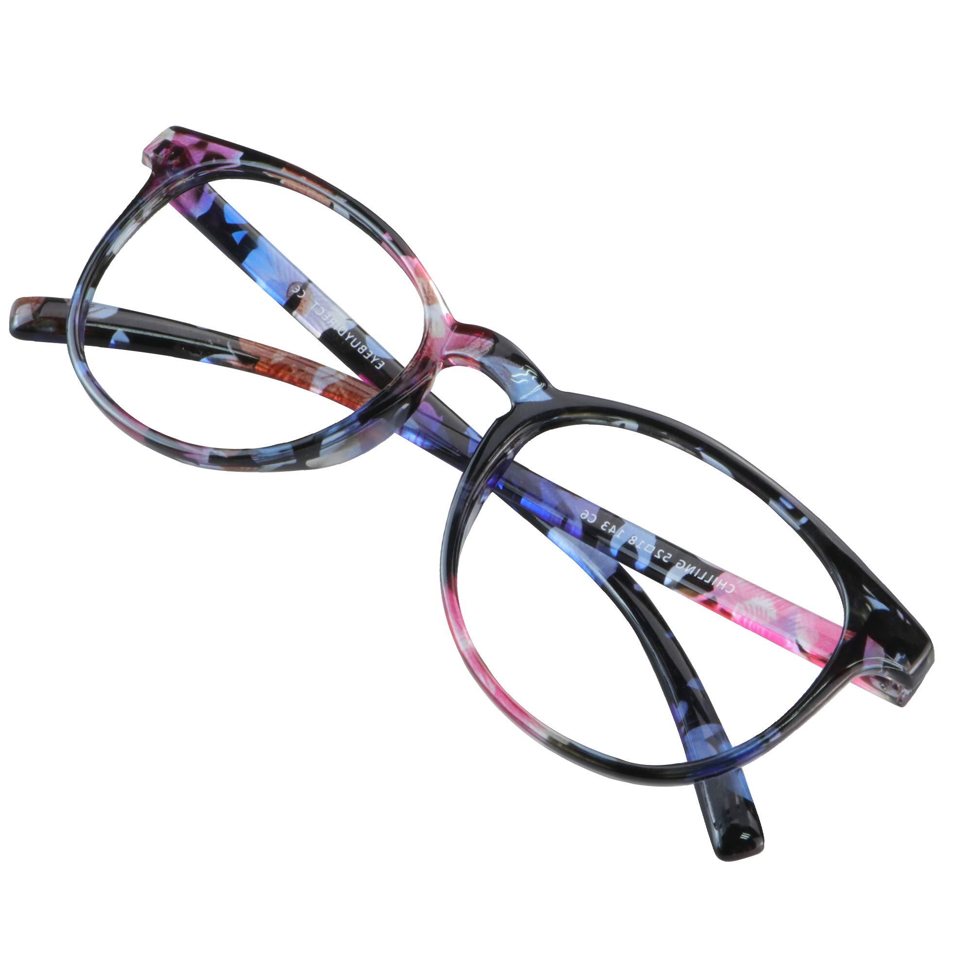 Blue Light Blocking Glasses for Women/Men, Computer Reading, Stylish Oval Frame (Pink Floral, No Magnification)