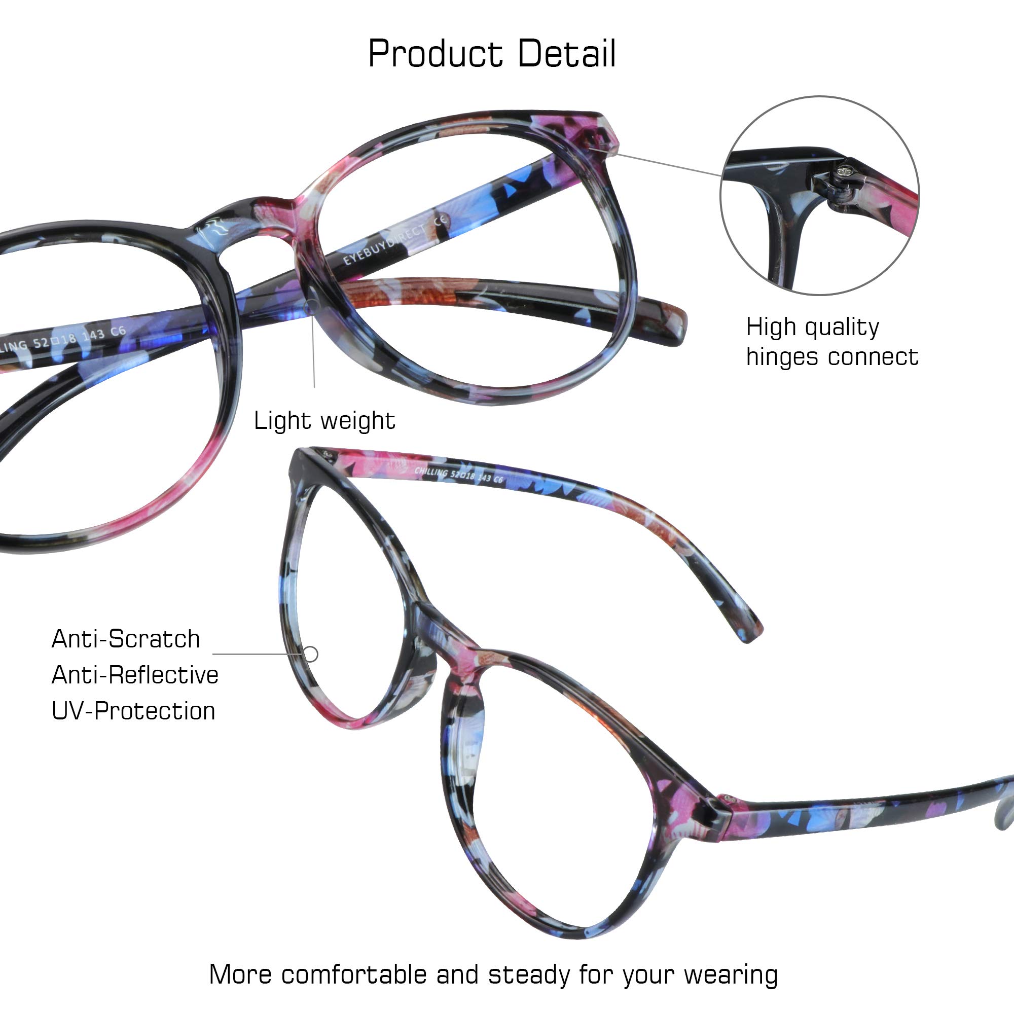 Blue Light Blocking Glasses for Women/Men, Computer Reading, Stylish Oval Frame (Pink Floral, No Magnification)