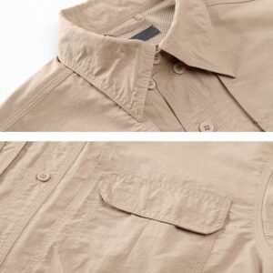 TACVASEN Men's Tactical Quick Dry Long Sleeve Shirts Sun Protection Breathable Shirts Khaki, M