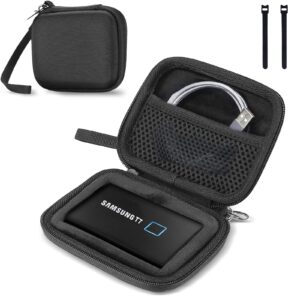 procase hard carrying case compatible for samsung t7/ t7 touch portable ssd with 2 cable ties, shockproof travel organizer for t7/ t7 touch 500gb 1tb 2tb usb 3.2 external solid state drives -black