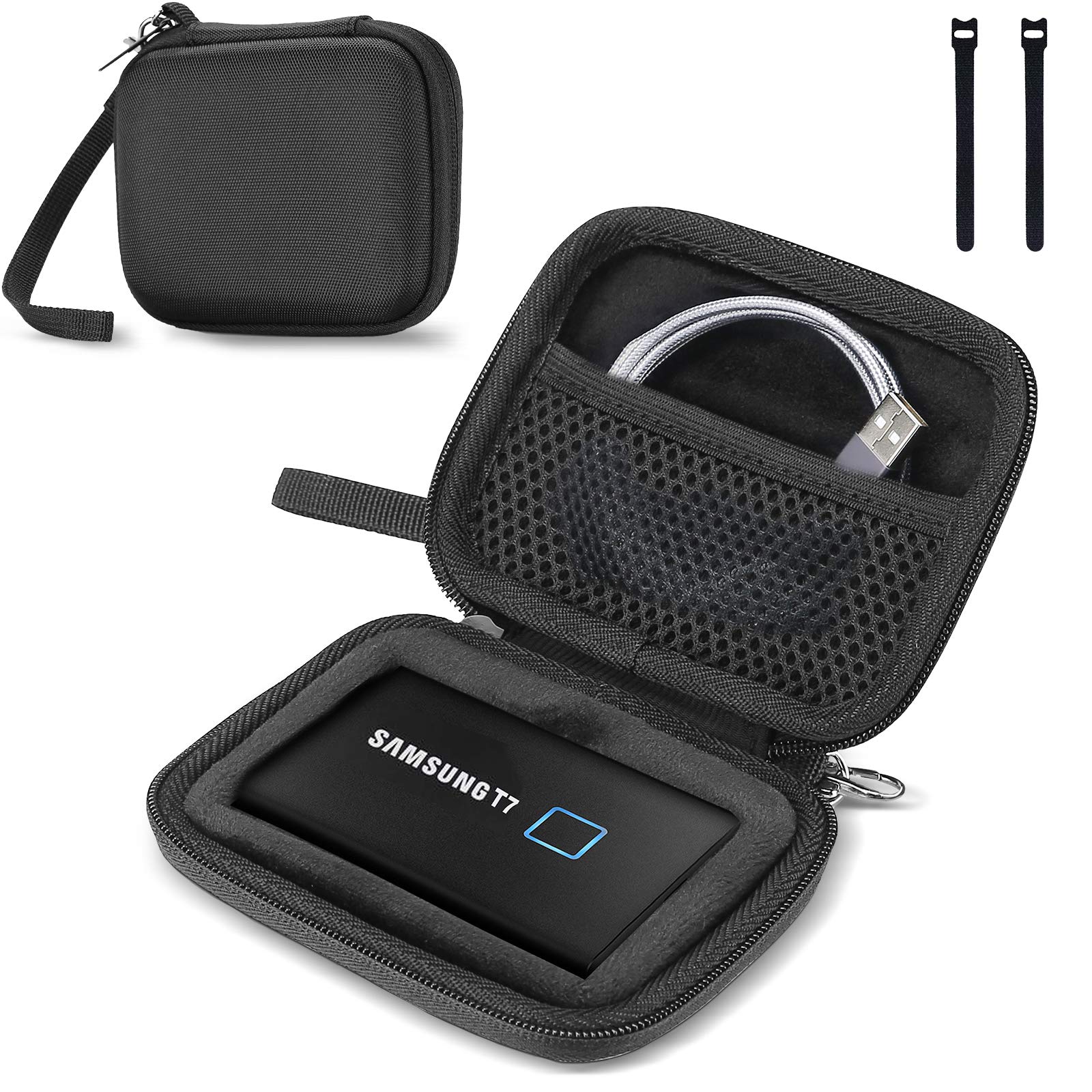 ProCase Hard Carrying Case Compatible for Samsung T7/ T7 Touch Portable SSD with 2 Cable Ties, Shockproof Travel Organizer for T7/ T7 Touch 500GB 1TB 2TB USB 3.2 External Solid State Drives -Black