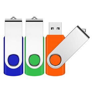64gb flash drive, jevdes 3 pack swivel data storage usb flash drive usb 2.0 flash drive thumb drives with led indicator, jump drive zip drive memory sticks (3 mixed color with lanyards)