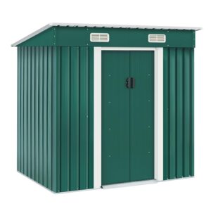 bonusall storage shed tool house 6x4 ft outdoor garden steel shed with sliding door(green)