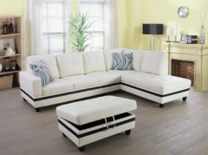 ainehome furniture sectional sofa set, living room sofa set, leather sectional sofa, black & ivory white sofa set (right hand facing,#3)