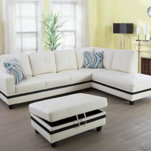 Ainehome Furniture Sectional Sofa Set, Living Room Sofa Set, Leather Sectional Sofa, Black & Ivory White Sofa Set (Right Hand Facing,#3)