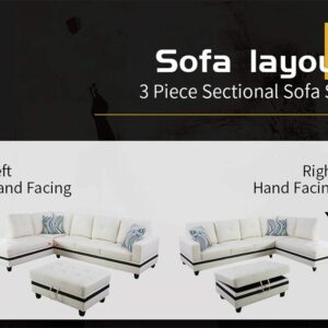 Ainehome Furniture Sectional Sofa Set, Living Room Sofa Set, Leather Sectional Sofa, Black & Ivory White Sofa Set (Right Hand Facing,#3)