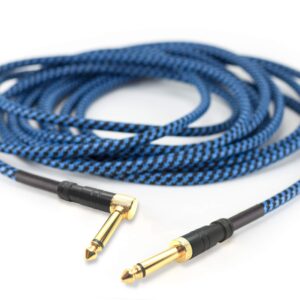 Guitar Cable 10 ft - 1/4 Inch Right Angle Blue Instrument Cable - Professional Quality Electric Guitar Cord and Amp Cable - Low Noise Bass and Guitar Lead - Reliable Cords for a Clean Clear Tone