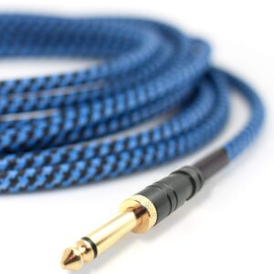 Guitar Cable 10 ft - 1/4 Inch Right Angle Blue Instrument Cable - Professional Quality Electric Guitar Cord and Amp Cable - Low Noise Bass and Guitar Lead - Reliable Cords for a Clean Clear Tone