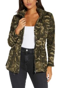 shekiss women lightweight camouflage warm winter safari jackets long sleeve zipper casual canvas overcoat hunting hoodie