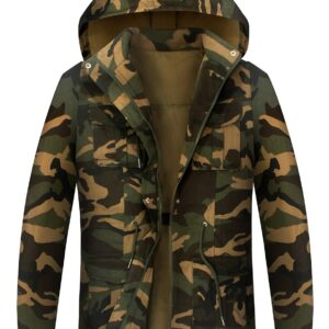 SheKiss Women Lightweight Camouflage Warm Winter Safari Jackets Long Sleeve Zipper Casual Canvas Overcoat Hunting Hoodie