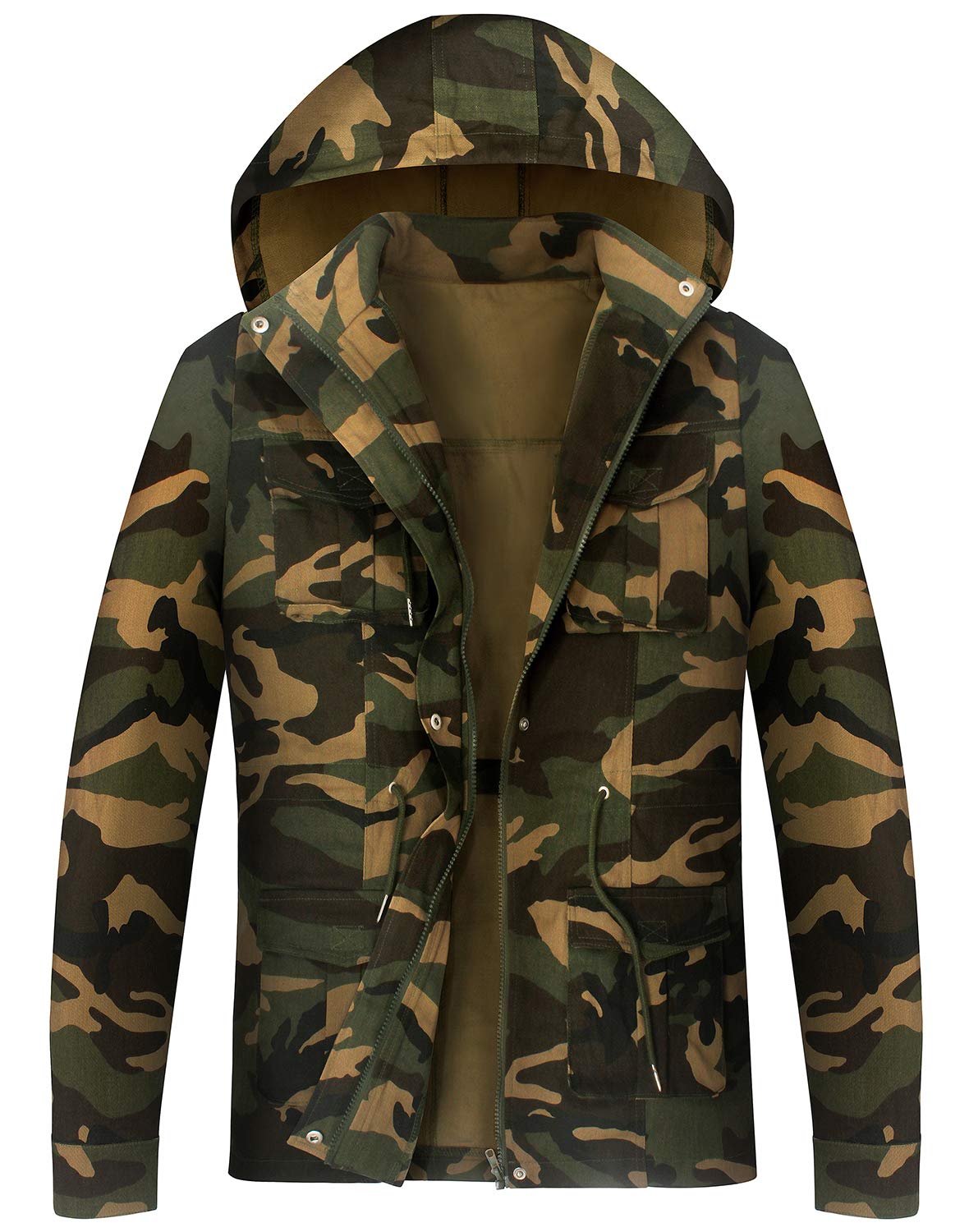 SheKiss Women Lightweight Camouflage Warm Winter Safari Jackets Long Sleeve Zipper Casual Canvas Overcoat Hunting Hoodie