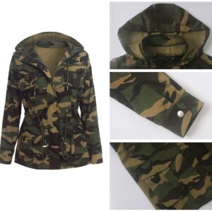 SheKiss Women Lightweight Camouflage Warm Winter Safari Jackets Long Sleeve Zipper Casual Canvas Overcoat Hunting Hoodie