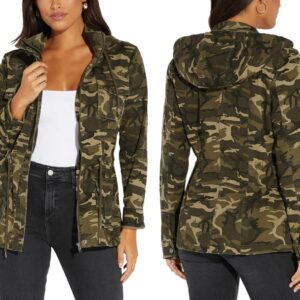 SheKiss Women Lightweight Camouflage Warm Winter Safari Jackets Long Sleeve Zipper Casual Canvas Overcoat Hunting Hoodie