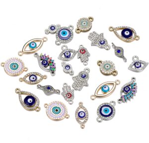 yaoding 30pcs mix alloy colored enamel rhinestone diamond evil eye charms jewelry connectors for diy bracelet necklace jewerly