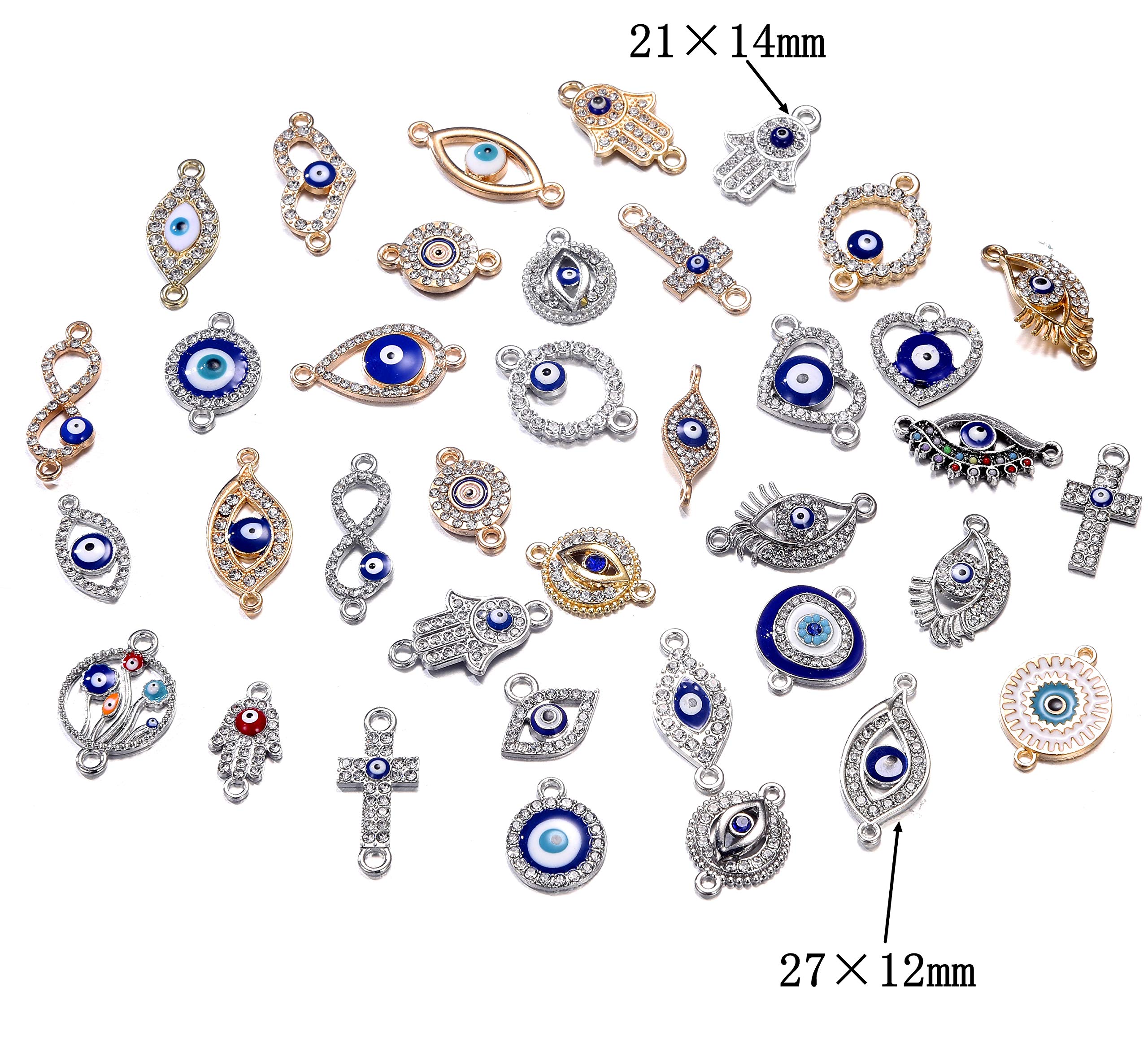 Yaoding 30pcs Mix Alloy Colored Enamel Rhinestone Diamond Evil Eye Charms Jewelry Connectors for DIY Bracelet Necklace Jewerly