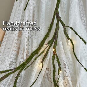 Fudios Greenery Garland with Lights for Mantle with Timer 48 LED 6FT Mossy Vine Garland Lights for Table Centerpieces Indoor Outdoor